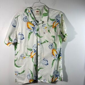 Mens Levis Tropical Hawaiian Button Shirt White Orange Blue XL Cotton